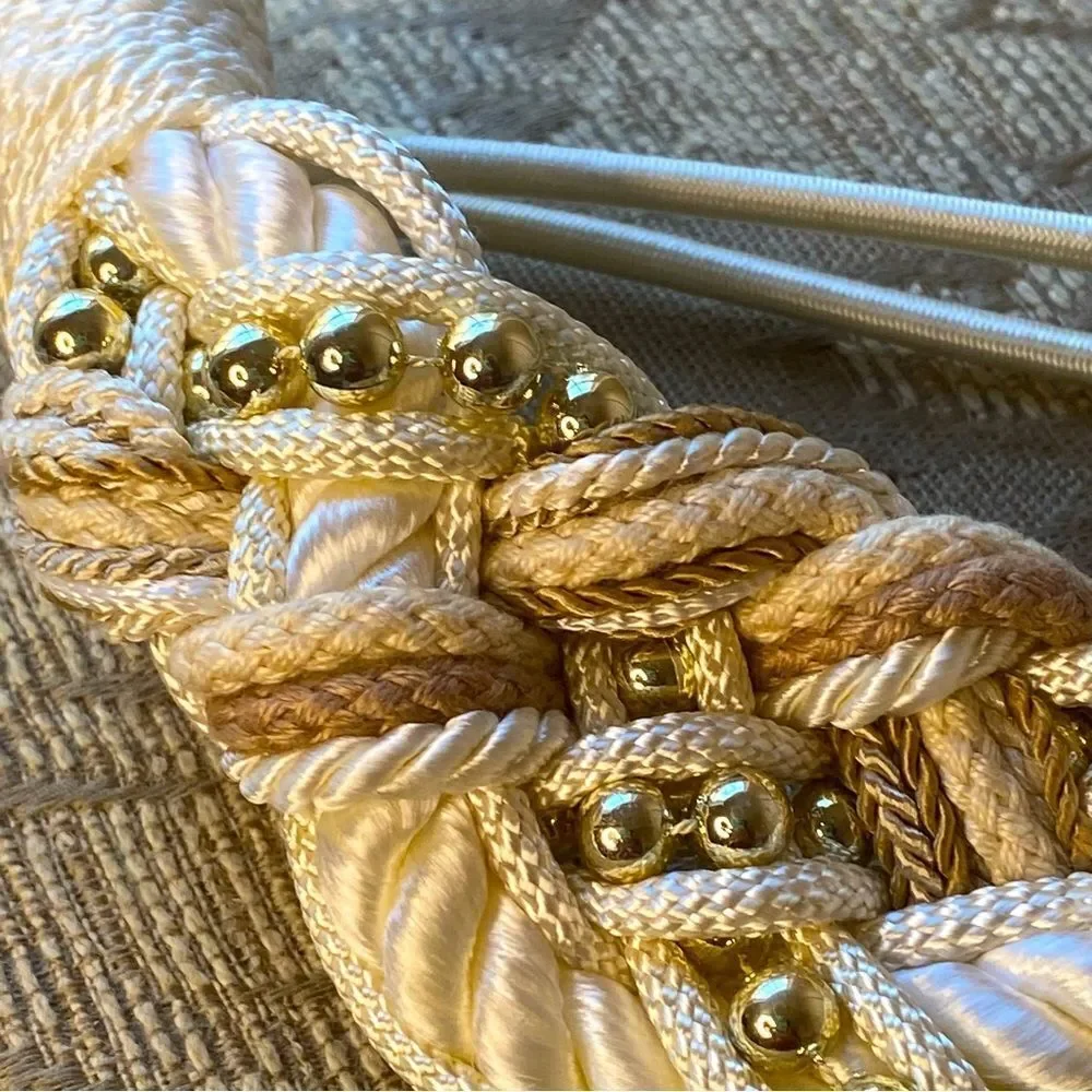 Vintage 80's rope braided belt L/XL Cream Tan Gold Size Large White Party